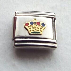 Colorful gold enamel crown 9mm stainless steel italian charm bracelet link new 0
